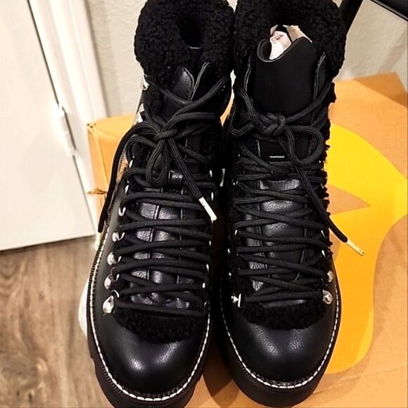 Steve Madden Cool Planet Cycloneee Faux Leather Hiking Boots- Black Pari - Picture 8 of 9